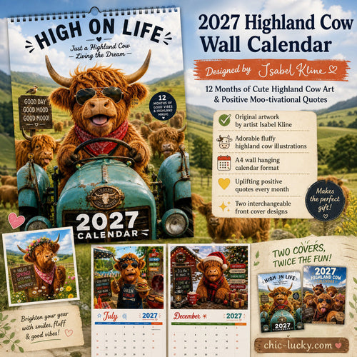 🔥2027 Funny Highland Cow Wall Calendar | A4 Hanging Calendar | Designed by Isabel Kline