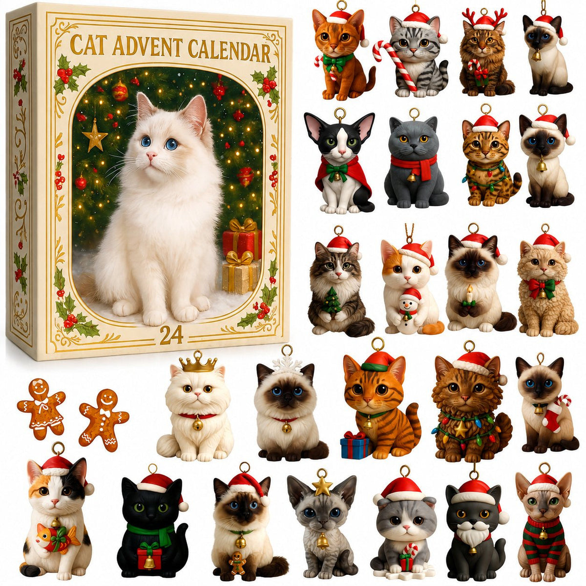 🐱 Holiday Celebration 50% OFF ✨-🎄 Cat Advent Calendar with 24 Cute Charms for Cat Lovers 🐱