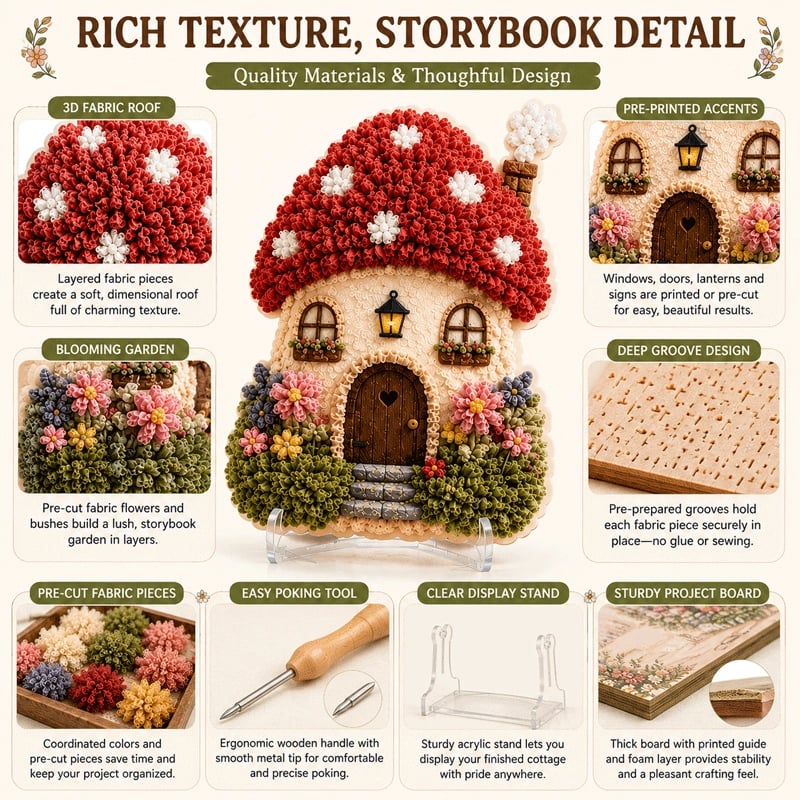 ⏰Last day Promotion 🔥-Whimsical Village 3D Fabric Poke Art Kit