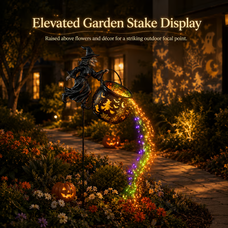 🧙‍♀️✨ Halloween Witch Cauldron Light – Spooky Garden Glow for a Magical Night 🎃🕯️