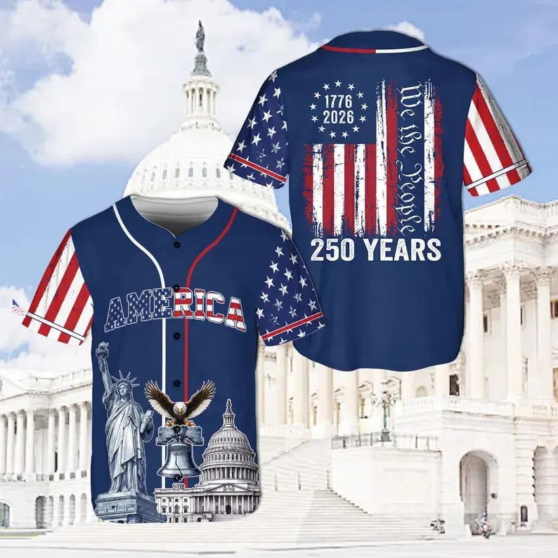 🦅 Patriotic USA All-Over Print Baseball Jersey — America 250th Semiquincentennial Edition (1776–2026) 🇺🇸