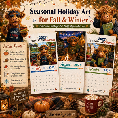 🔥2027 Funny Highland Cow Wall Calendar | A4 Hanging Calendar | Designed by Isabel Kline