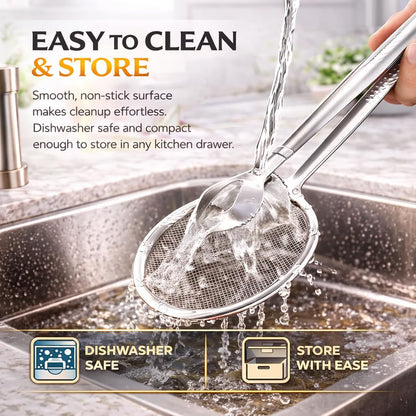 🔥50% OFF!🥢2 In 1 Food Tongs With Built In Oil Strainer For Easy Frying Serving And Draining