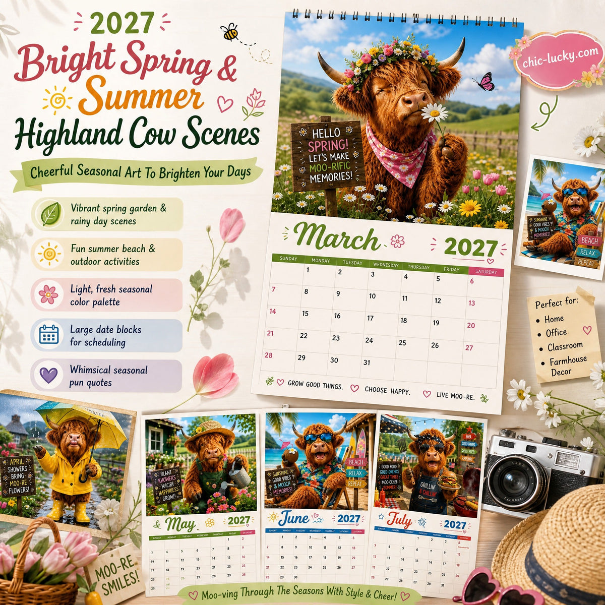 🔥2027 Funny Highland Cow Wall Calendar | A4 Hanging Calendar | Designed by Isabel Kline