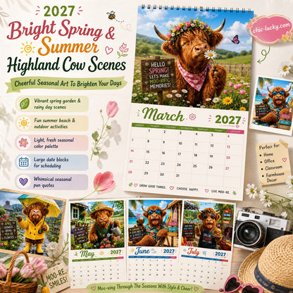 🔥2027 Funny Highland Cow Wall Calendar | A4 Hanging Calendar | Designed by Isabel Kline