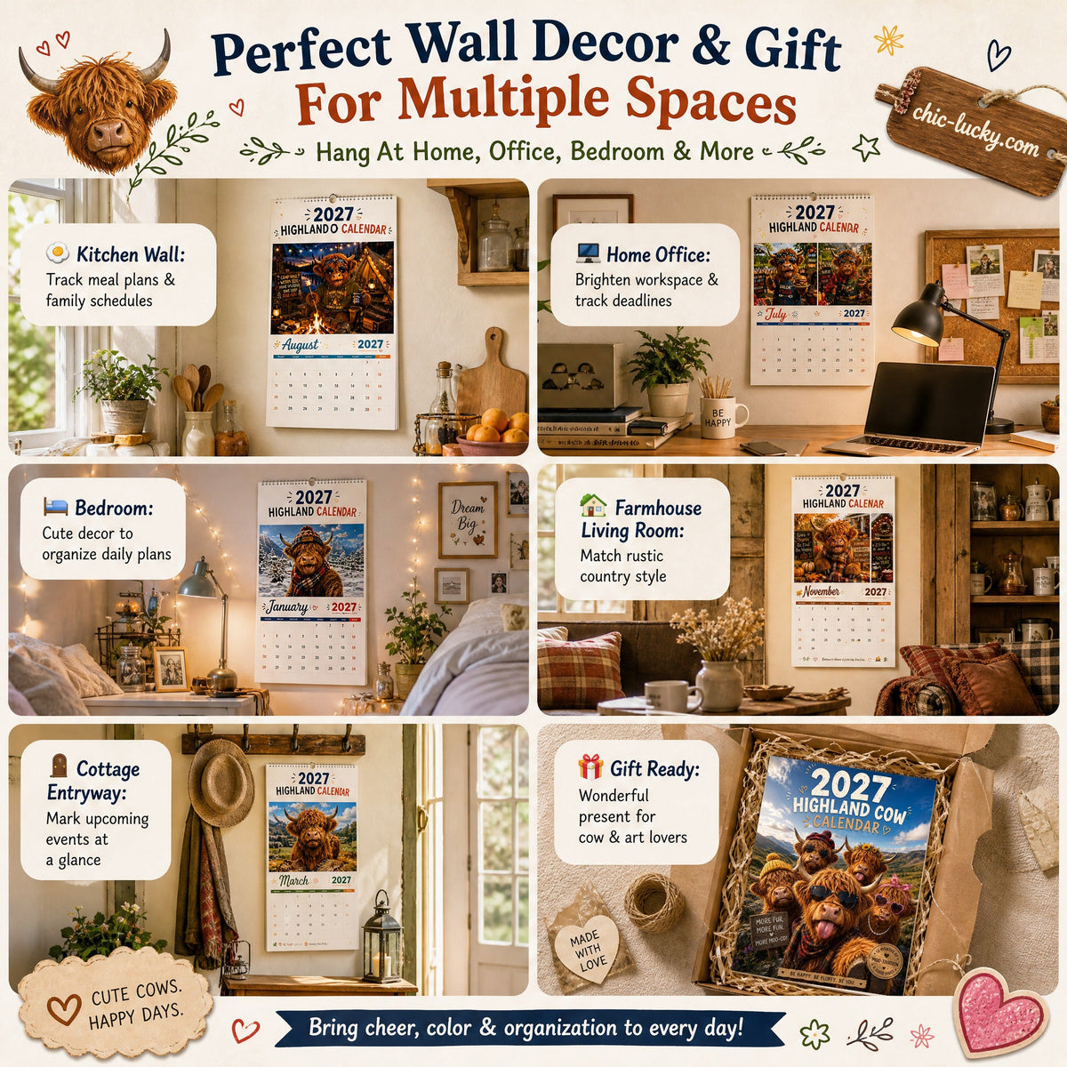 🔥2027 Funny Highland Cow Wall Calendar | A4 Hanging Calendar | Designed by Isabel Kline
