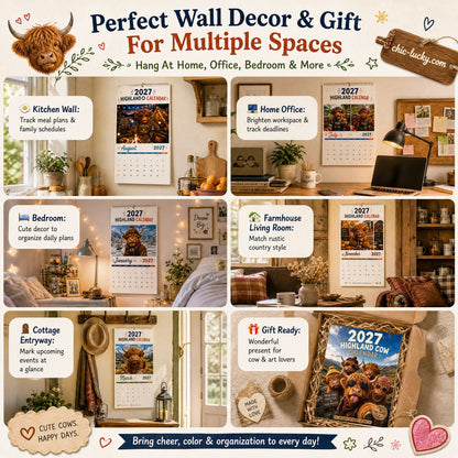 🔥2027 Funny Highland Cow Wall Calendar | A4 Hanging Calendar | Designed by Isabel Kline
