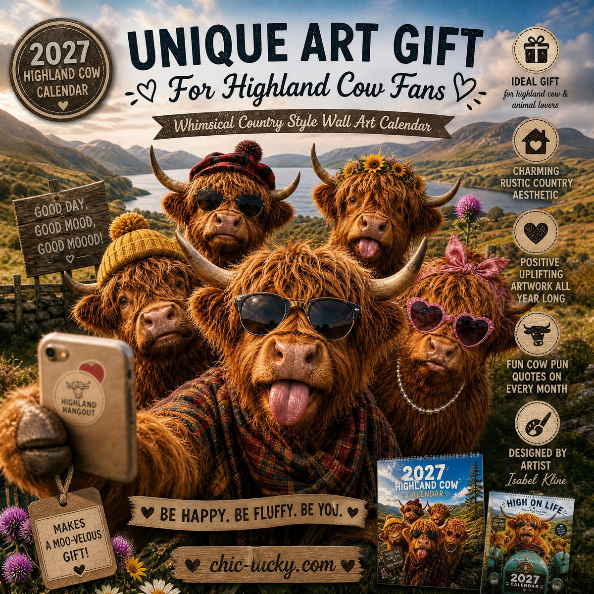 🔥2027 Funny Highland Cow Wall Calendar | A4 Hanging Calendar | Designed by Isabel Kline
