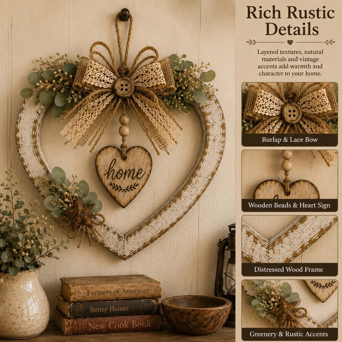 🤎🏡 Rustic Farmhouse Heart Wall Decor – Cozy “Home” Charm for Any Space ✨❤️