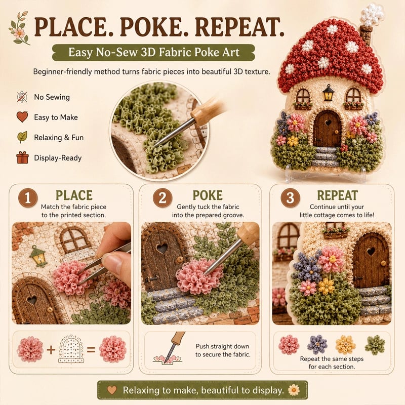 ⏰Last day Promotion 🔥-Whimsical Village 3D Fabric Poke Art Kit