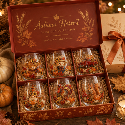 🔥 Last Day 50% OFF✨-🍂Autumn Harvest 3D Glass Cup Gift Set – 6 Festive Designs