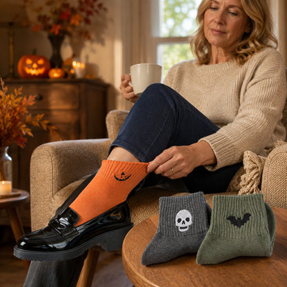🔥LAST DAY 50% OFF -🎃 Viral Halloween Embroidered Crew Socks – Cute Spooky Knit Socks | 100% Cotton✨