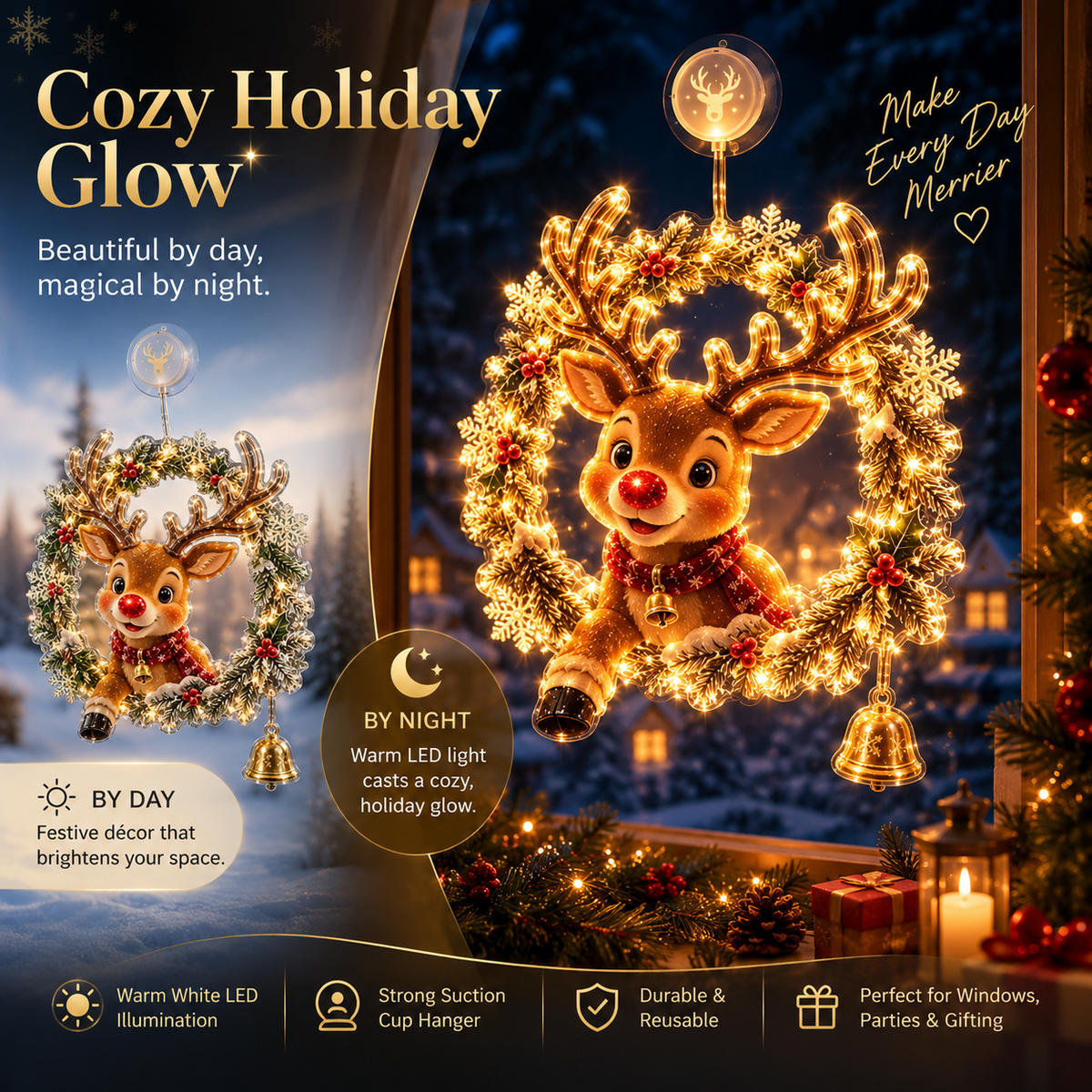 ⏳ Last Day 49% OFF – 🎄Lighted Christmas Window Decoration with Suction Cup | Warm LED Window Light with Double-Layer Design & Multiple Festive Styles ✨