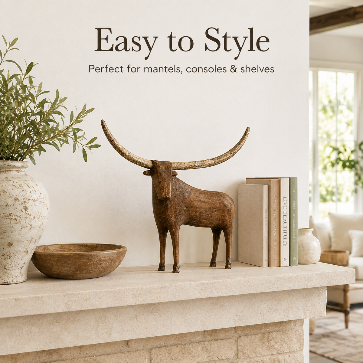 🐂✨ Vintage Longhorn Bull Sculpture – Rustic Western Charm & Bold Home Decor 🤠🏡