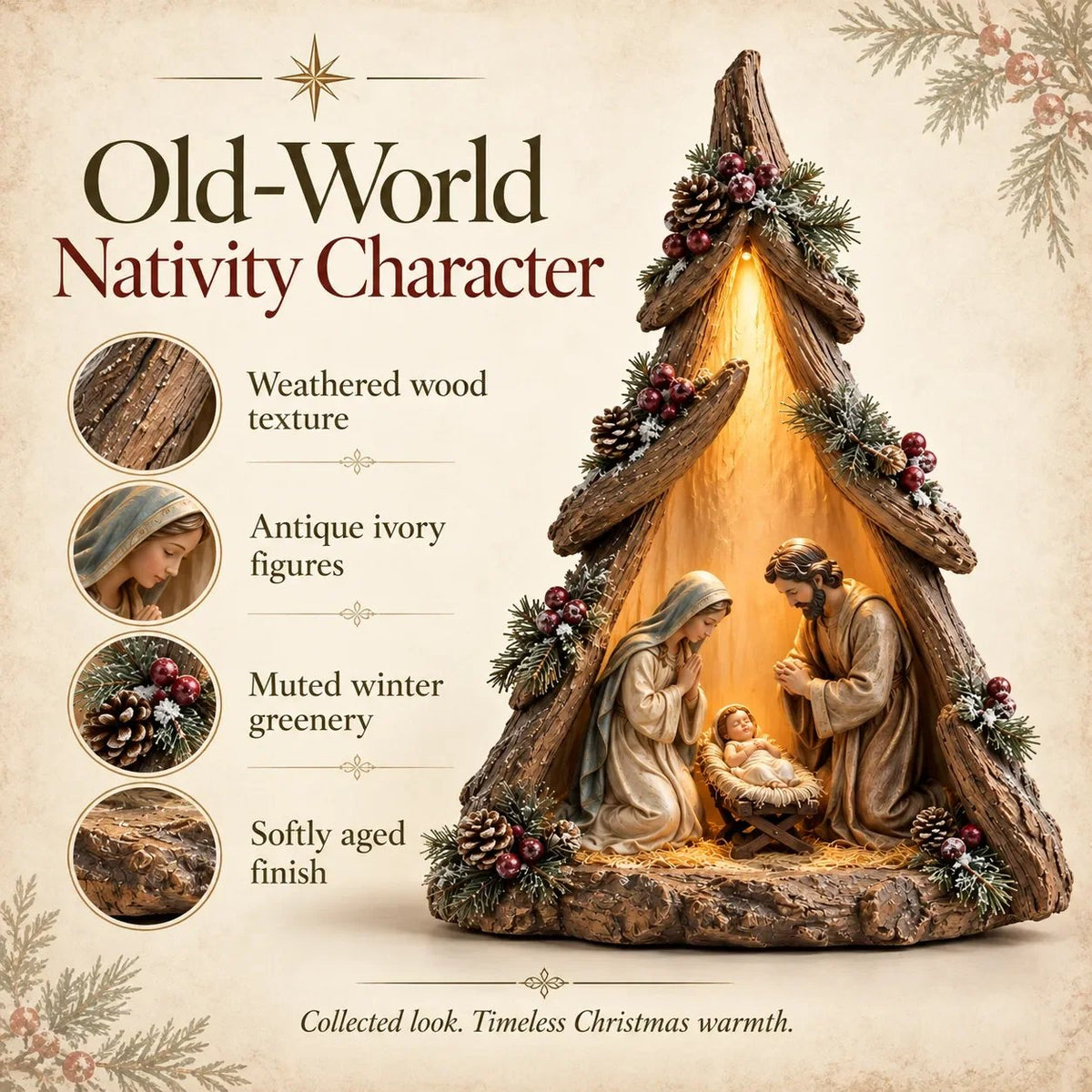 🎄✨ Old-World Lighted Nativity Trees – Warm Vintage Glow & Meaningful Christmas Décor ✝️🏡💛