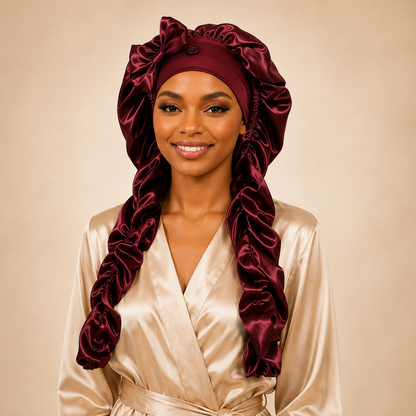 2-in-1 Heatless Curling Wrap Bonnet – Satin Sleep Cap for Effortless Curls & Hair Protection