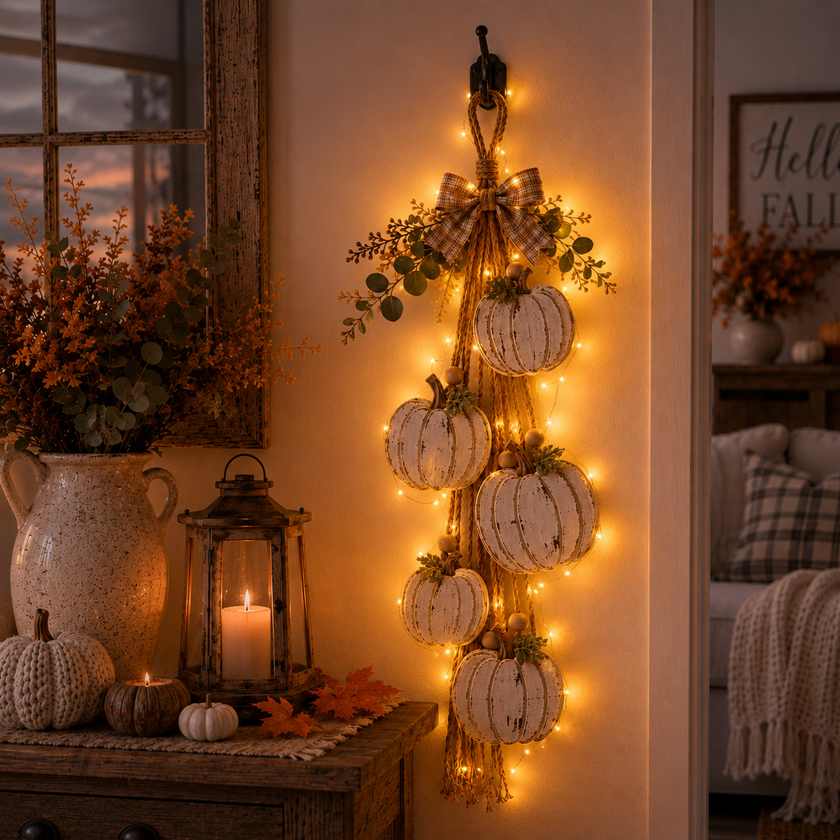 🎃✨ Rustic Pumpkin Door Hanging for Cozy Fall Decor 🍂
