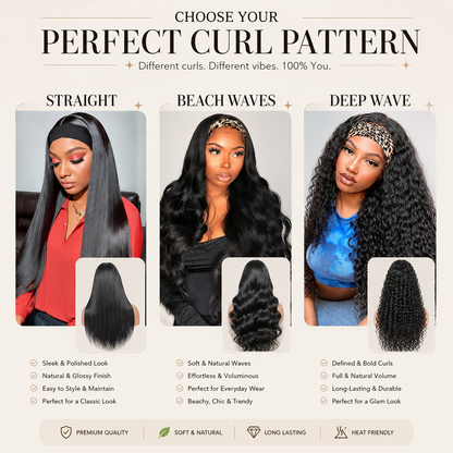 Ice Silk Headband Wig-100% Human Hair, Real Look