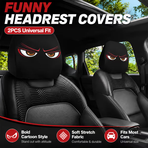 🚗 Funny Cartoon Car Headrest Covers – 2PCS Universal Fit for Fun Interior Style 😆