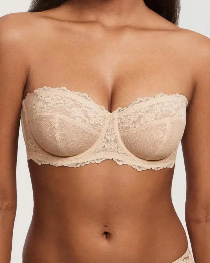 Elegant Lace Strapless Demi Balconette Underwire Bra