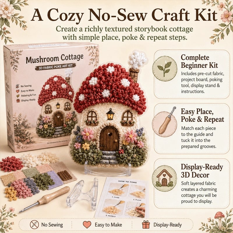 ⏰Last day Promotion 🔥-Whimsical Village 3D Fabric Poke Art Kit