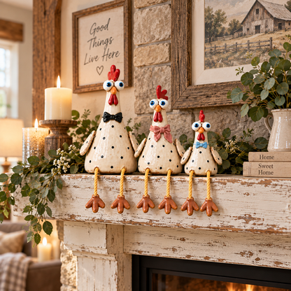Rustic Chicken Family Figurine Collection - Cute Farmhouse Chicken Decor