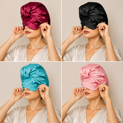 Silk Sleep Bonnet with Foldable Eye Mask – Anti-Frizz Hair & Light-Blocking Comfort