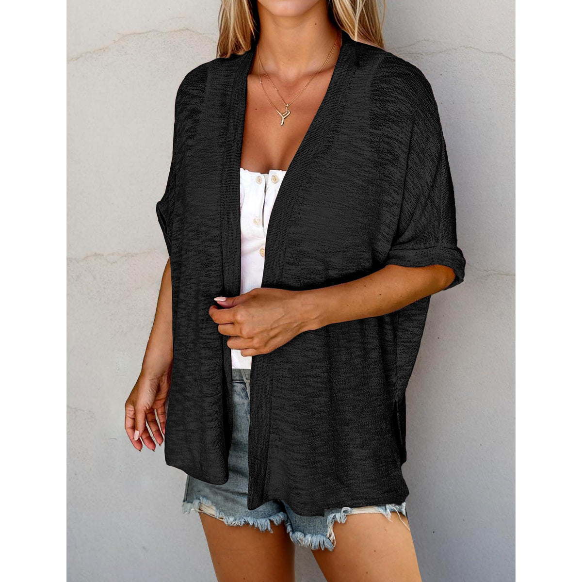 🔥Women's Lightweight Short Sleeve Knit Cardigan, Summer Beach Open Front Cover Up