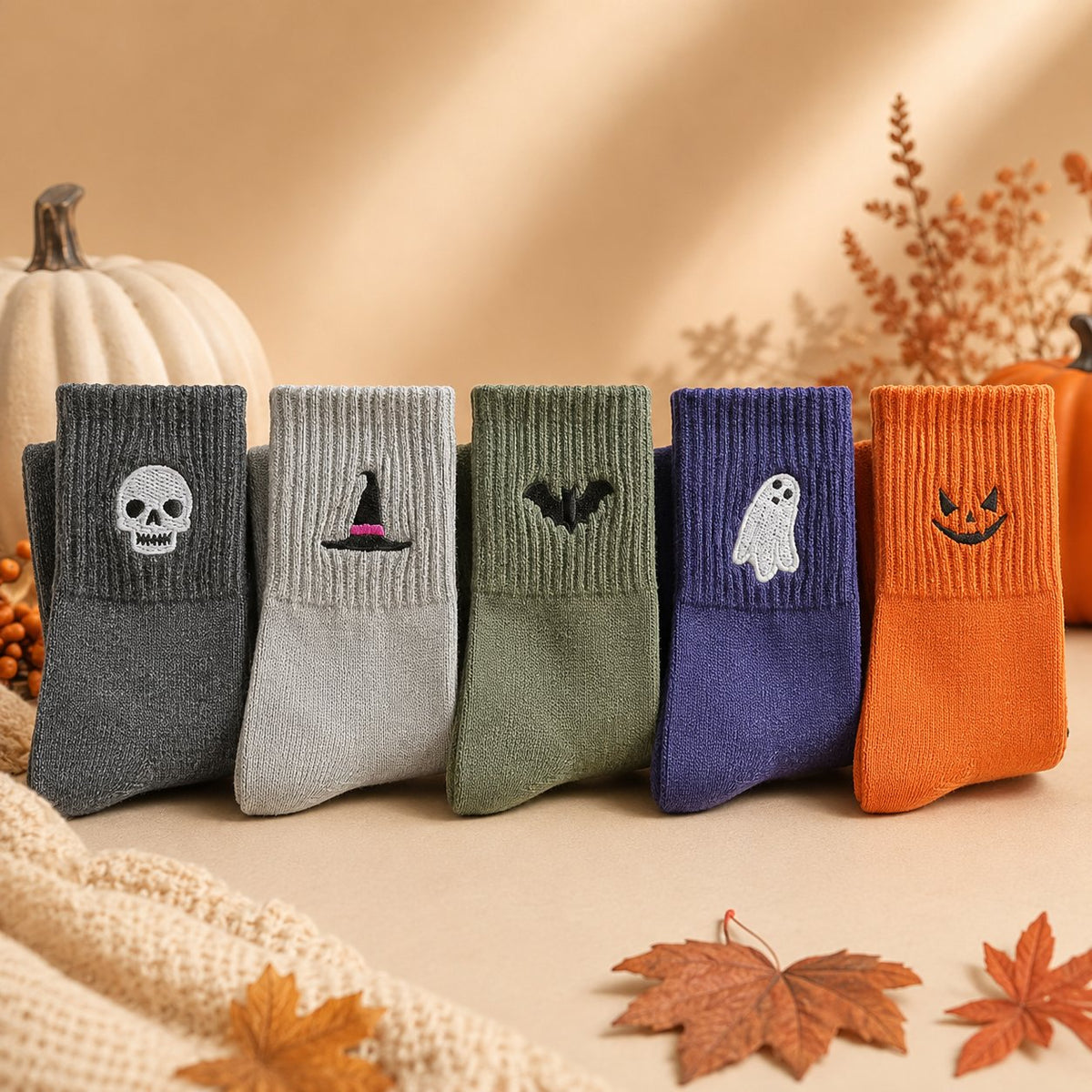 🔥LAST DAY 50% OFF -🎃 Viral Halloween Embroidered Crew Socks – Cute Spooky Knit Socks | 100% Cotton✨