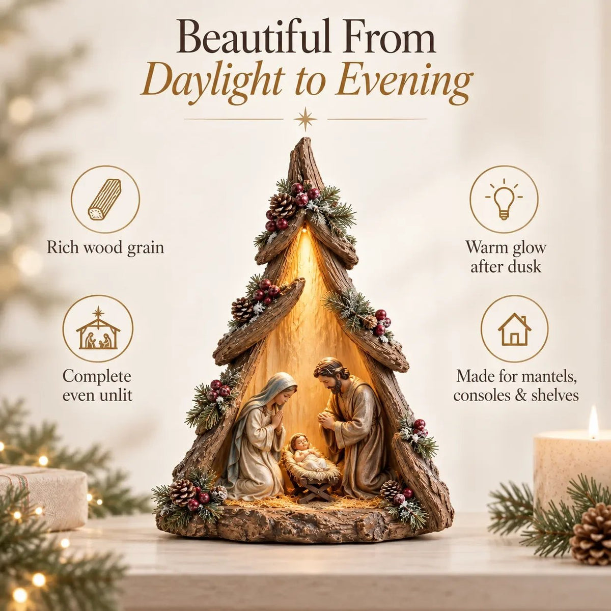 🎄✨ Old-World Lighted Nativity Trees – Warm Vintage Glow & Meaningful Christmas Décor ✝️🏡💛