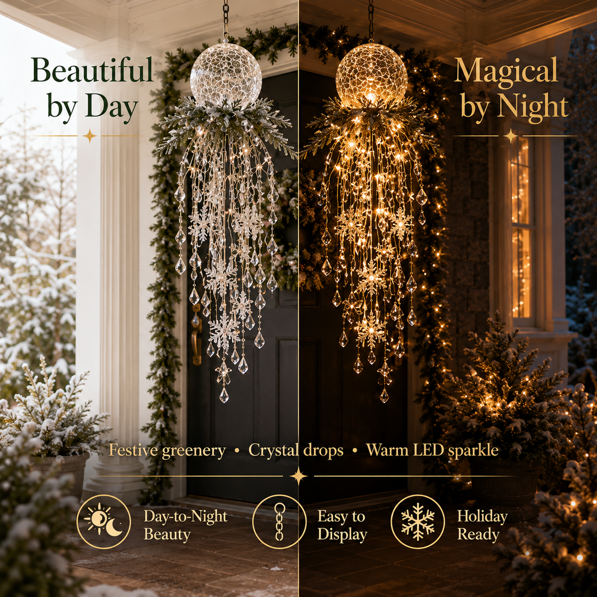 🔥LAST DAY 50% OFF❄️Christmas Hanging Snowflake & Crystal LED Light | Sparkling Porch & Holiday Decor✨