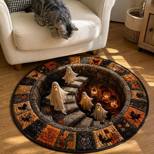 🔥HOT SALE 50% OFF -🔥 3D Haunted Staircase Round Rug – Spooky Halloween Optical Illusion 👻