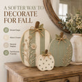 🎃🌿Sage Cream Wooden Pumpkin Trio Rustic Fall Home Decor🍂✨