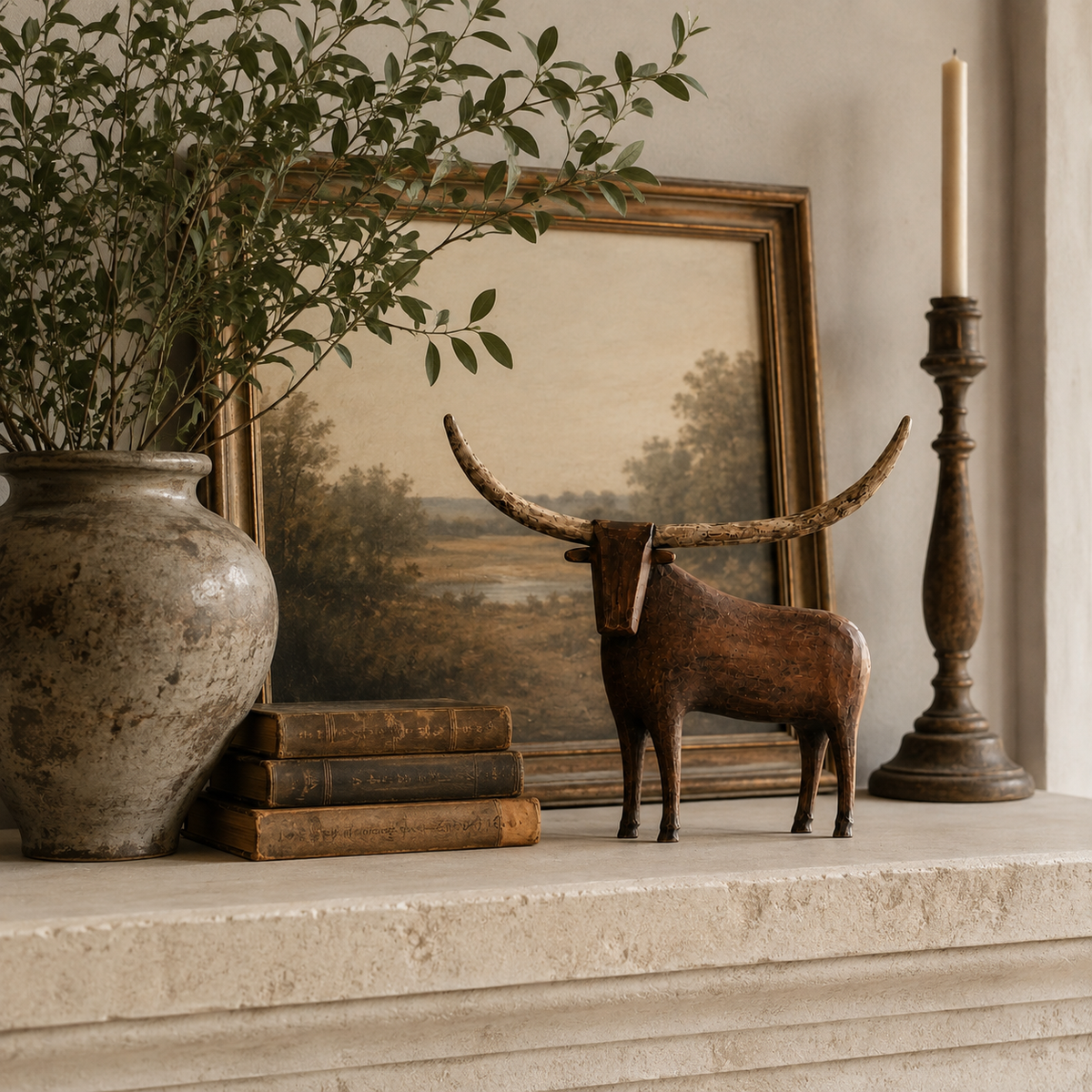 🐂✨ Vintage Longhorn Bull Sculpture – Rustic Western Charm & Bold Home Decor 🤠🏡