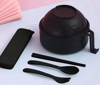 🔥 5-Piece Wheat Straw Ramen Bowl Draining Design Microwave Safe Noodle Cooke with Chopsticks🍜