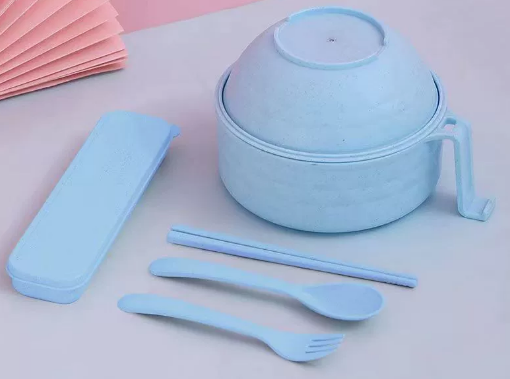 🔥 5-Piece Wheat Straw Ramen Bowl Draining Design Microwave Safe Noodle Cooke with Chopsticks🍜
