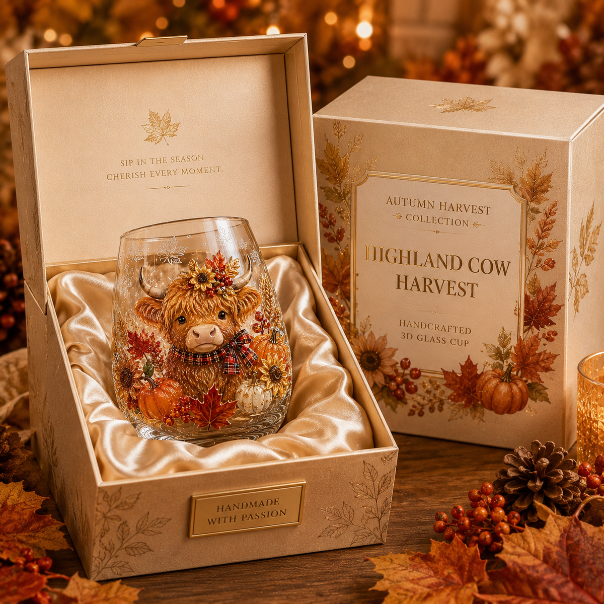 🔥 Last Day 50% OFF✨-🍂Autumn Harvest 3D Glass Cup Gift Set – 6 Festive Designs