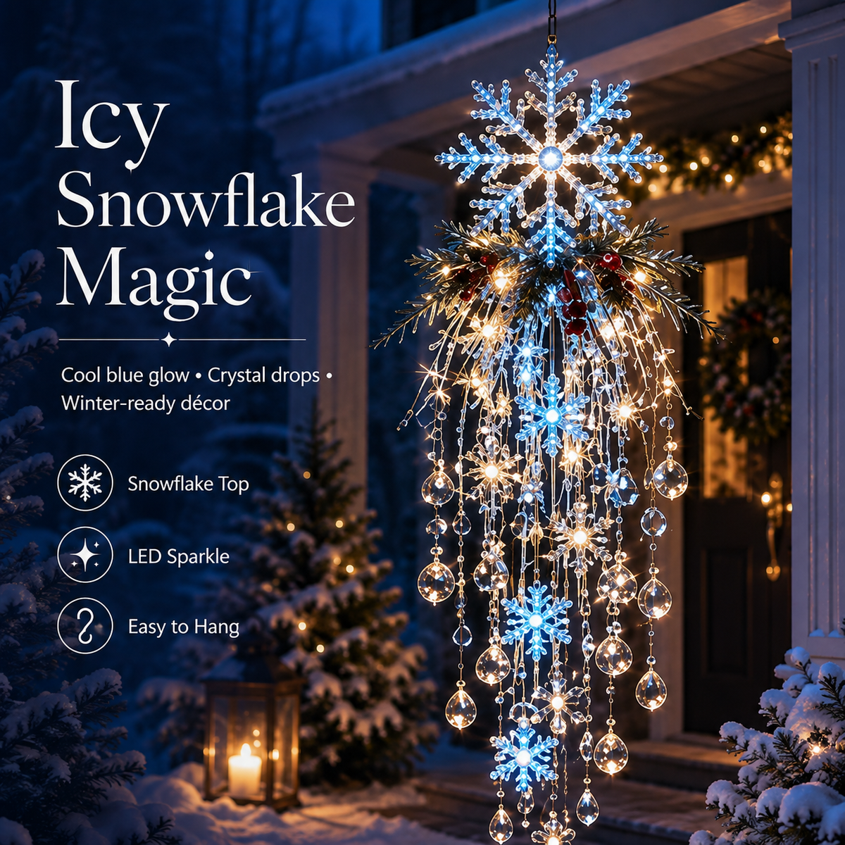 🔥LAST DAY 50% OFF❄️Christmas Hanging Snowflake & Crystal LED Light | Sparkling Porch & Holiday Decor✨