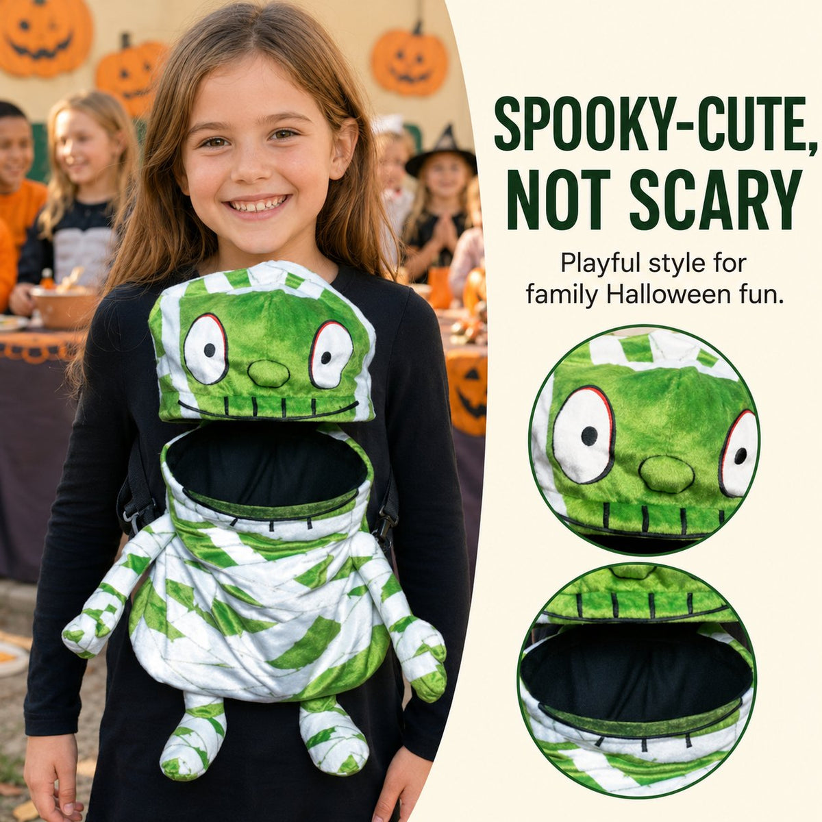 🧟🍬Hands-Free Musical Animated Mummy Children's Halloween Trick or Treat Bag with Wide-Open Mouth