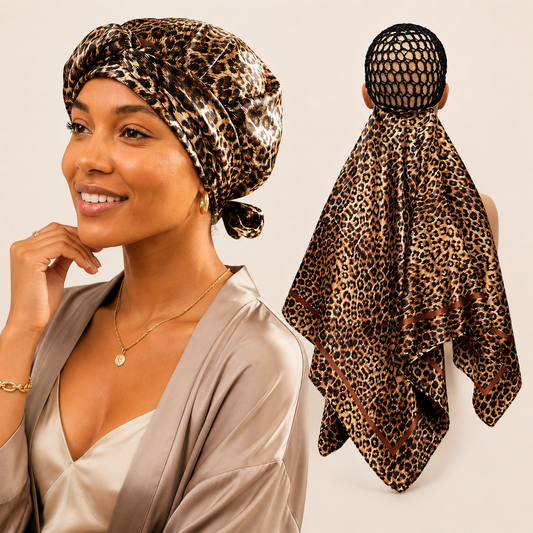 2-in-1 Hair Net & Satin Scarf Bonnet – Multi-Way Styling