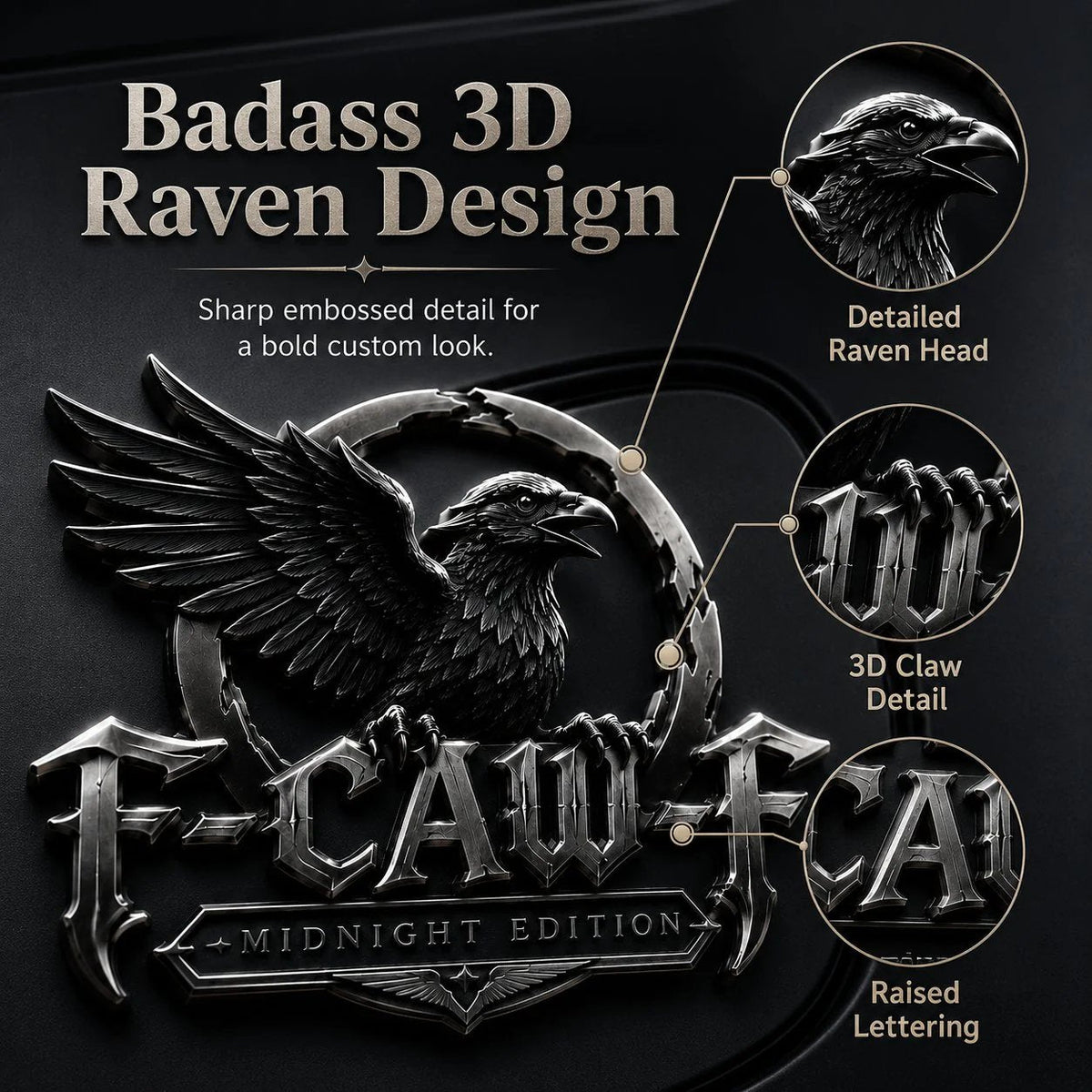 🦅 F-CAW-F "Midnight Edition" Metal Emblem - Premium Attitude Decal