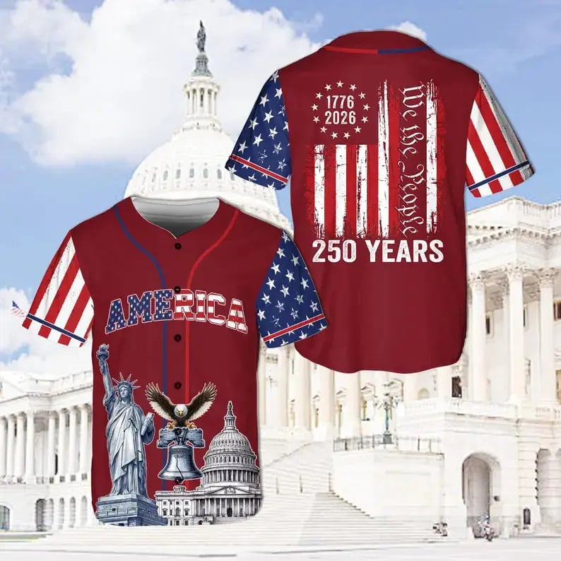 🦅 Patriotic USA All-Over Print Baseball Jersey — America 250th Semiquincentennial Edition (1776–2026) 🇺🇸