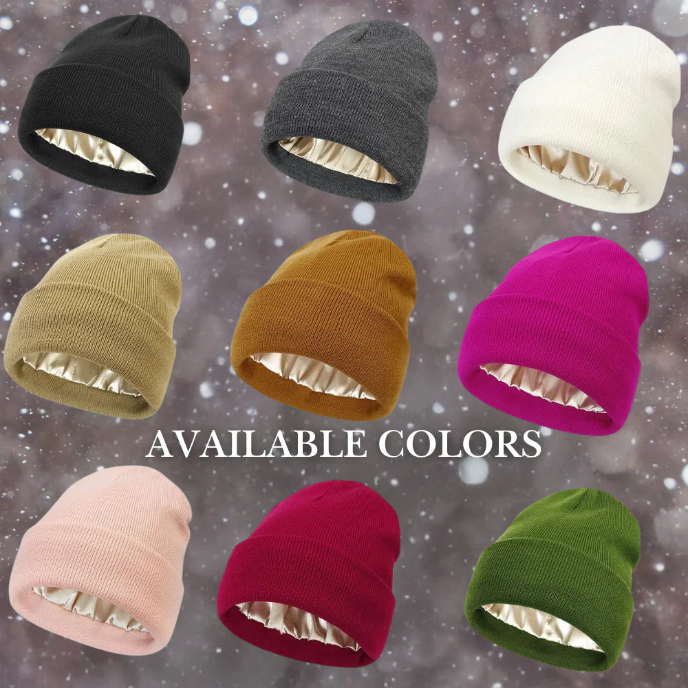 Winter Hair Care Satin Lined Beanie,Reduce Frizz,Anti-Static,Maintain Hairstyle, Keep Hair Smooth