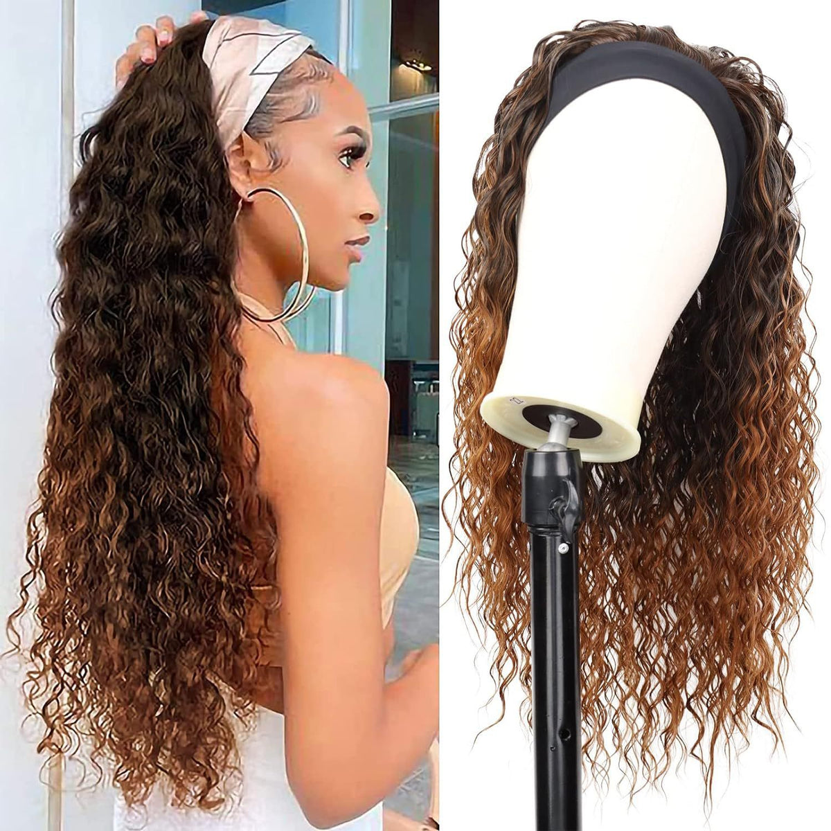 Ice Silk Headband Wig-100% Human Hair, Real Look