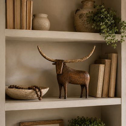 🐂✨ Vintage Longhorn Bull Sculpture – Rustic Western Charm & Bold Home Decor 🤠🏡