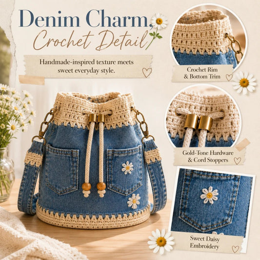 🔥HOT SALE 50% OFF✨👜Handmade Denim Crochet Bucket Bag
