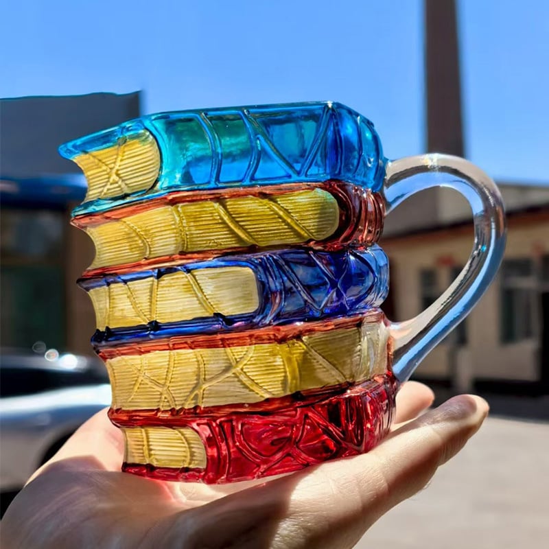 📚☕✨ Hand-Painted 3D Book Stack Glass Mug – Cozy Reader Gift for Book Lovers! 💕📖🌟