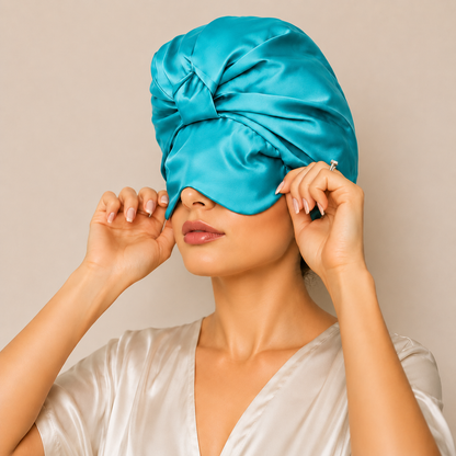 Silk Sleep Bonnet with Foldable Eye Mask – Anti-Frizz Hair & Light-Blocking Comfort