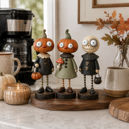 🎃👻 Primitive Pumpkin Friends – Vintage Halloween Figurines for Cozy Spooky Décor! 🕯️🧡