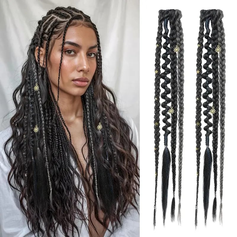 🌿🎨 Boho Beaded Clip-In Braids – Effortless Festival & Everyday Hair Transformation(✨2Pcs)